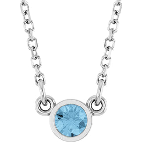 14K Gold Round Natural Sky Blue Topaz Bezel-Set Solitaire Birthstone Necklace - White Gold