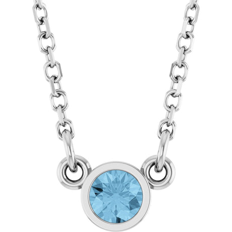 14K Gold Round Natural Sky Blue Topaz Bezel-Set Solitaire Birthstone Necklace - White Gold