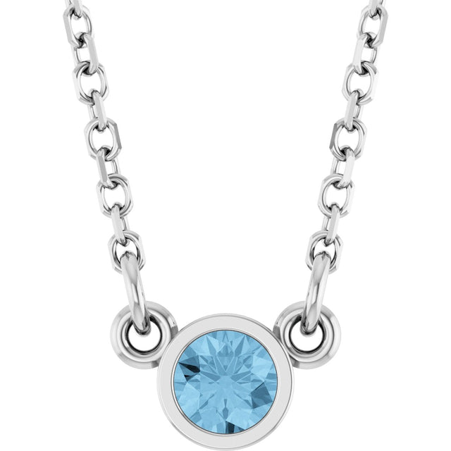 14K Gold Round Natural Sky Blue Topaz Bezel-Set Solitaire Birthstone Necklace - White Gold