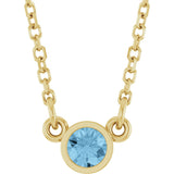 14K Gold Round Natural Sky Blue Topaz Bezel-Set Solitaire Birthstone Necklace - Yellow Gold