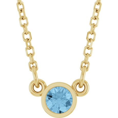 14K Gold Round Natural Sky Blue Topaz Bezel-Set Solitaire Birthstone Necklace - Yellow Gold