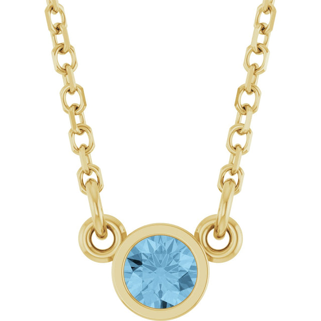 14K Gold Round Natural Sky Blue Topaz Bezel-Set Solitaire Birthstone Necklace - Yellow Gold