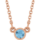 14K Gold Round Natural Sky Blue Topaz Bezel-Set Solitaire Birthstone Necklace - Rose Gold