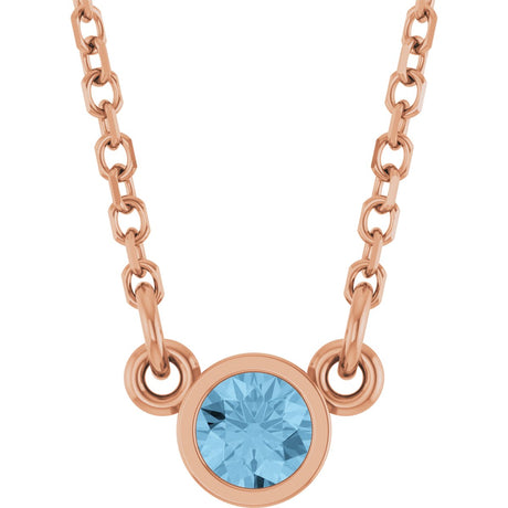 14K Gold Round Natural Sky Blue Topaz Bezel-Set Solitaire Birthstone Necklace - Rose Gold