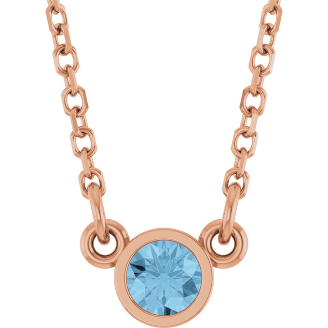 14K Gold Round Natural Sky Blue Topaz Bezel-Set Solitaire Birthstone Necklace - Rose Gold