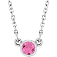 14K Gold Round Natural Pink Sapphire Bezel-Set Solitaire Birthstone Necklace - White Gold