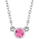 14K Gold Round Natural Pink Sapphire Bezel-Set Solitaire Birthstone Necklace - White Gold