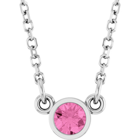 14K Gold Round Natural Pink Sapphire Bezel-Set Solitaire Birthstone Necklace - White Gold