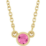 14K Gold Round Natural Pink Sapphire Bezel-Set Solitaire Birthstone Necklace - Yellow Gold
