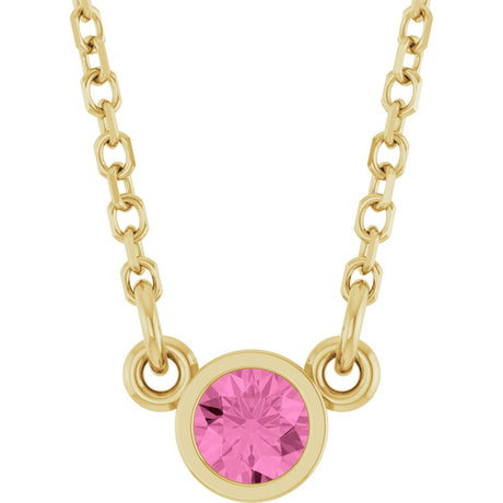 14K Gold Round Natural Pink Sapphire Bezel-Set Solitaire Birthstone Necklace - Yellow Gold