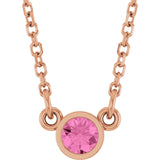 14K Gold Round Natural Pink Sapphire Bezel-Set Solitaire Birthstone Necklace - Rose Gold