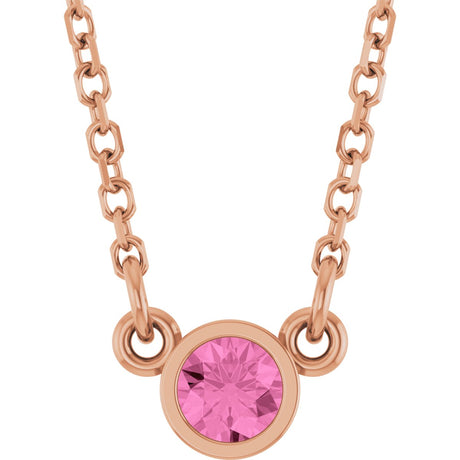 14K Gold Round Natural Pink Sapphire Bezel-Set Solitaire Birthstone Necklace - Rose Gold