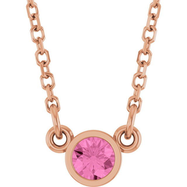 14K Gold Round Natural Pink Sapphire Bezel-Set Solitaire Birthstone Necklace - Rose Gold