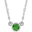 14K Gold Round Natural Green Tourmaline Bezel-Set Solitaire Birthstone Necklace - White Gold
