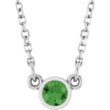 14K Gold Round Natural Green Tourmaline Bezel-Set Solitaire Birthstone Necklace - White Gold