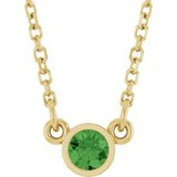 14K Gold Round Natural Green Tourmaline Bezel-Set Solitaire Birthstone Necklace - Yellow Gold