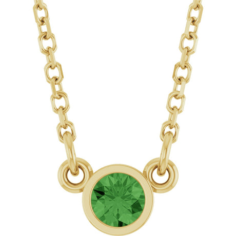 14K Gold Round Natural Green Tourmaline Bezel-Set Solitaire Birthstone Necklace - Yellow Gold