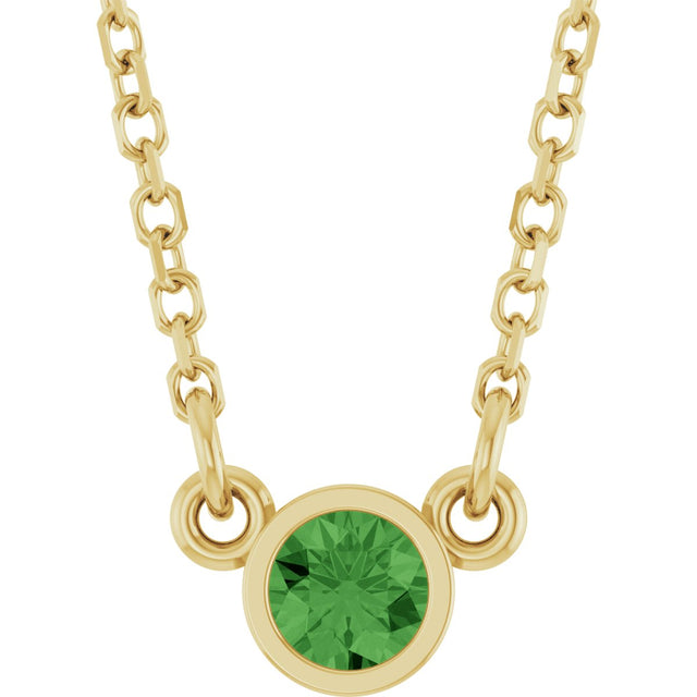 14K Gold Round Natural Green Tourmaline Bezel-Set Solitaire Birthstone Necklace - Yellow Gold