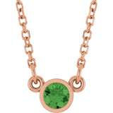 14K Gold Round Natural Green Tourmaline Bezel-Set Solitaire Birthstone Necklace - Rose Gold