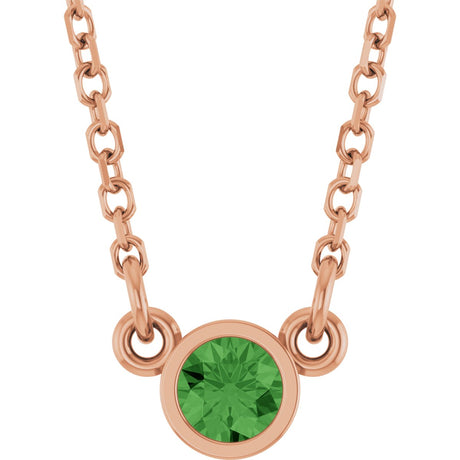 14K Gold Round Natural Green Tourmaline Bezel-Set Solitaire Birthstone Necklace - Rose Gold