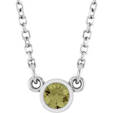 14K Gold Round Natural Green Sapphire Bezel-Set Solitaire Birthstone Necklace - White Gold