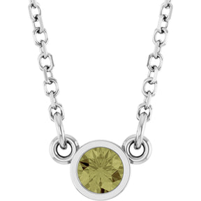 14K Gold Round Natural Green Sapphire Bezel-Set Solitaire Birthstone Necklace - White Gold