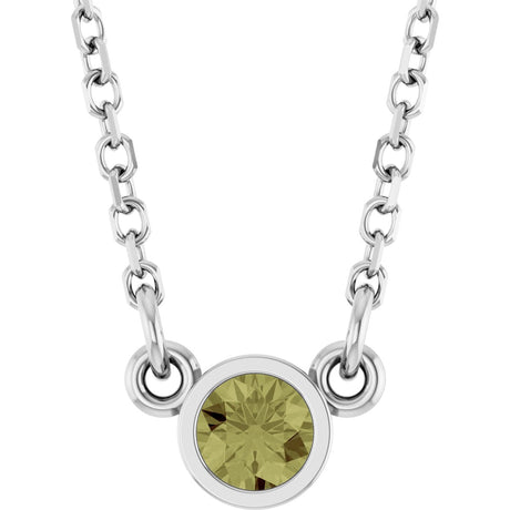 14K Gold Round Natural Green Sapphire Bezel-Set Solitaire Birthstone Necklace - White Gold