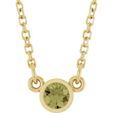 14K Gold Round Natural Green Sapphire Bezel-Set Solitaire Birthstone Necklace - Yellow Gold