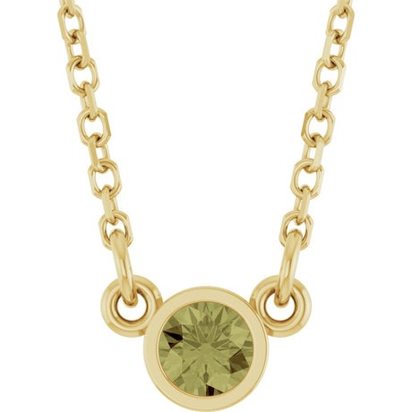 14K Gold Round Natural Green Sapphire Bezel-Set Solitaire Birthstone Necklace - Yellow Gold