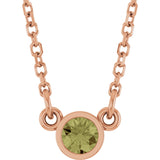 14K Gold Round Natural Green Sapphire Bezel-Set Solitaire Birthstone Necklace - Rose Gold