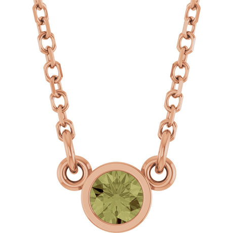 14K Gold Round Natural Green Sapphire Bezel-Set Solitaire Birthstone Necklace - Rose Gold