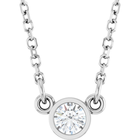 14K Gold Round Natural White Sapphire Bezel-Set Solitaire Birthstone Necklace II - White Gold