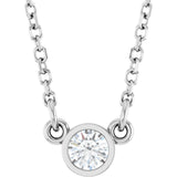 14K Gold Round Natural Diamond Bezel-Set Solitaire Birthstone Necklace - White Gold