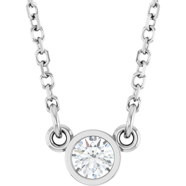 Platinum Round Natural Diamond Bezel-Set Solitaire Birthstone Necklace