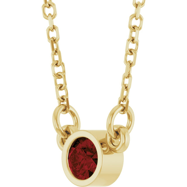 14K Gold Round Natural Mozambique Garnet Bezel-Set Solitaire Birthstone Necklace II - Yellow Gold - view 2