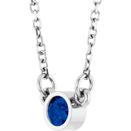 Platinum Round Natural Blue Sapphire Bezel-Set Solitaire Birthstone Necklace - view 2