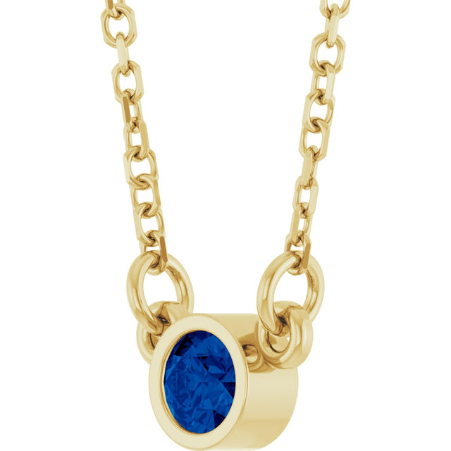 14K Gold Round Lab-Grown Blue Sapphire Bezel-Set Solitaire Birthstone Necklace - Yellow Gold - view 2