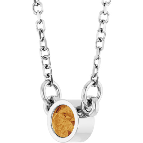Platinum Round Natural Citrine Bezel-Set Solitaire Birthstone Necklace - view 2