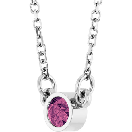 Platinum Round Natural Pink Tourmaline Bezel-Set Solitaire Birthstone Necklace - view 2