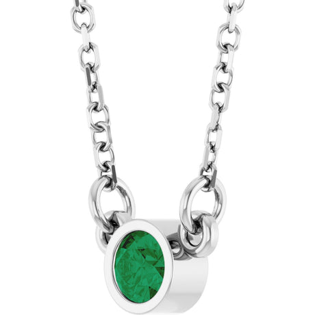 Platinum Round Natural Emerald Bezel-Set Solitaire Birthstone Necklace - view 2