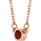 14K Gold Round Natural Mozambique Garnet Bezel-Set Solitaire Birthstone Necklace II - Rose Gold - view 2