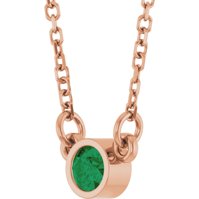 14K Gold Round Lab-Grown Emerald Bezel-Set Solitaire Birthstone Necklace II - Rose Gold - view 2
