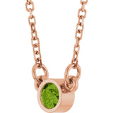 14K Gold Round Natural Peridot Bezel-Set Solitaire Birthstone Necklace II - Rose Gold - view 2