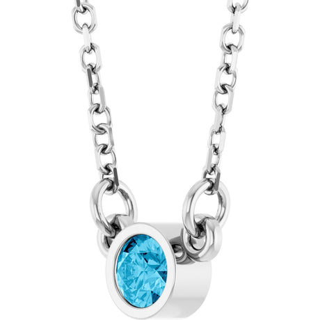 Platinum Round Natural Aquamarine Bezel-Set Solitaire Birthstone Necklace - view 2