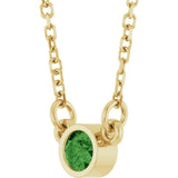 14K Gold Round Natural Green Tourmaline Bezel-Set Solitaire Birthstone Necklace - Yellow Gold - view 2