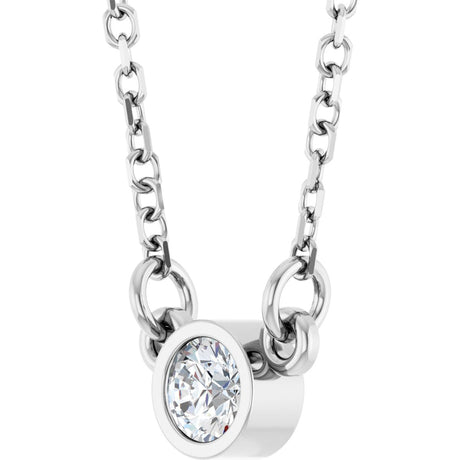 Platinum Round Natural White Sapphire Bezel-Set Solitaire Birthstone Necklace II - view 2