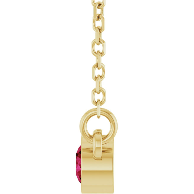 14K Gold Round Lab-Grown Ruby Bezel-Set Solitaire Birthstone Necklace - Yellow Gold - view 3