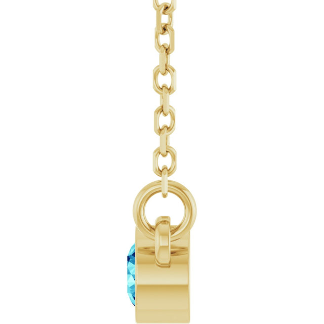 14K Gold Round Natural Blue Zircon Bezel-Set Solitaire Birthstone Necklace II - Yellow Gold - view 3