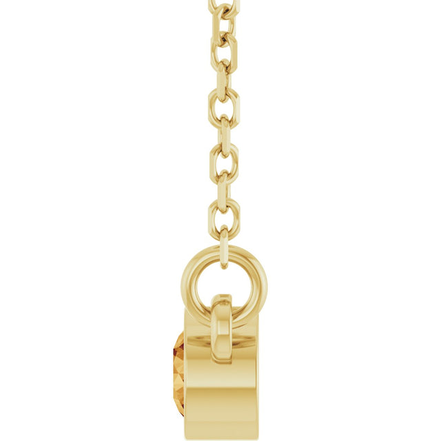 14K Gold Round Natural Citrine Bezel-Set Solitaire Birthstone Necklace II - Yellow Gold - view 3