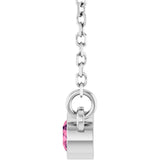 14K Gold Round Natural Pink Tourmaline Bezel-Set Solitaire Birthstone Necklace II - White Gold - view 3